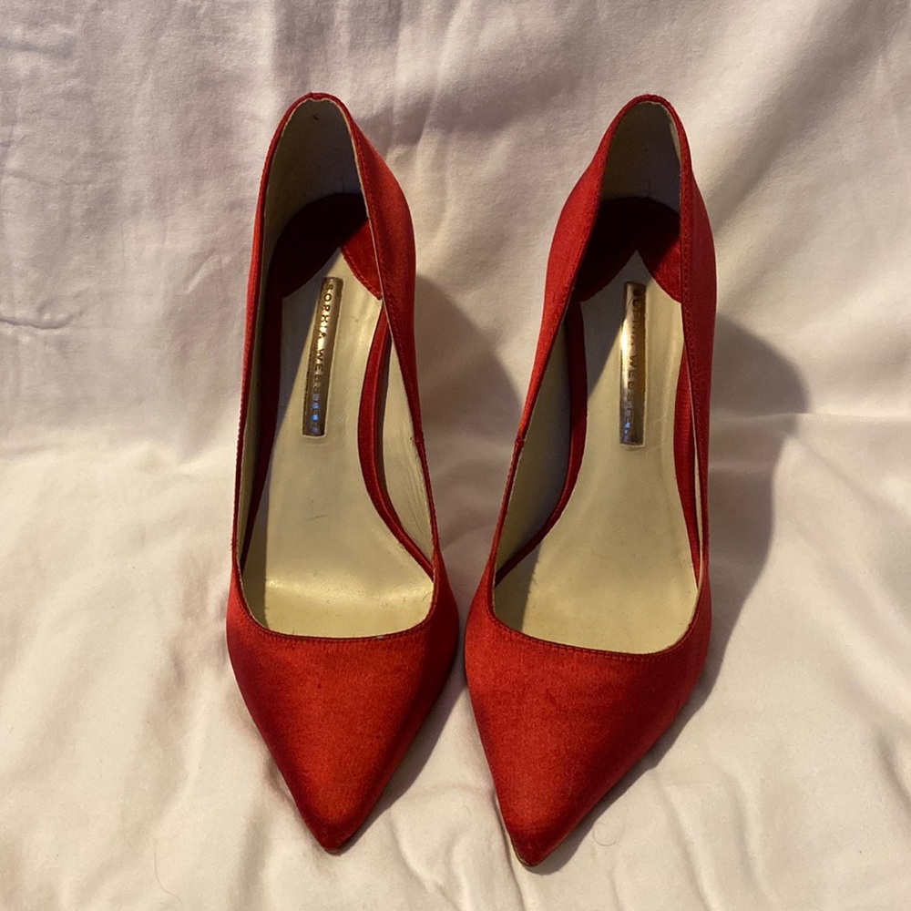 Used Sophia Webster Coco Flamingo Red Satin heels